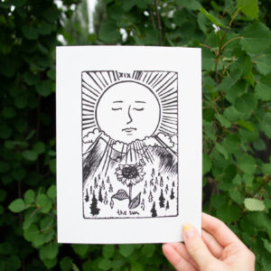 "Sun Tarot" lino cut print
